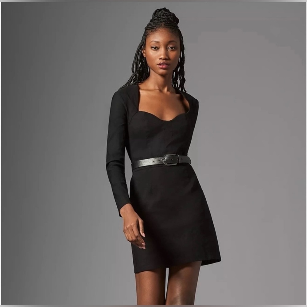 NWT By Anthropologie Long-Sleeve Sweetheart
Slim Mini Dress in Black 12 LBD